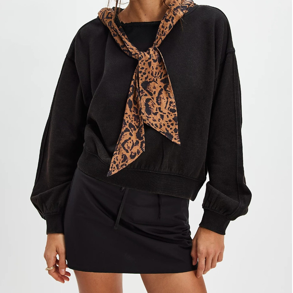 Free People Headscarf Hoodie Cheetah Combo